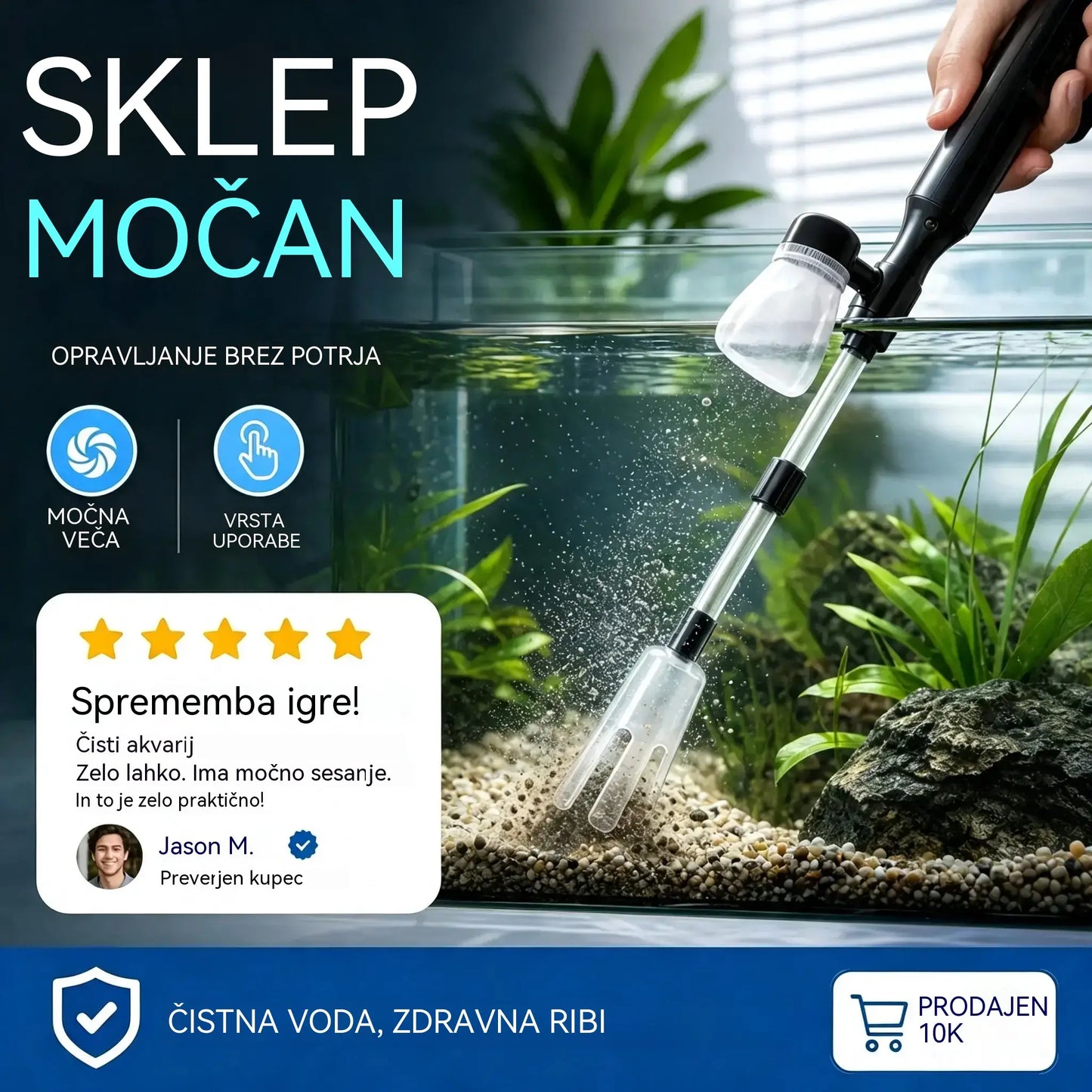 🐠 Električni čistilec akvarijske podlage: Na baterije, nastavljiva dolžina cevi, enostavno čiščenje; primeren za vse vrste akvarijev 🧹🐟