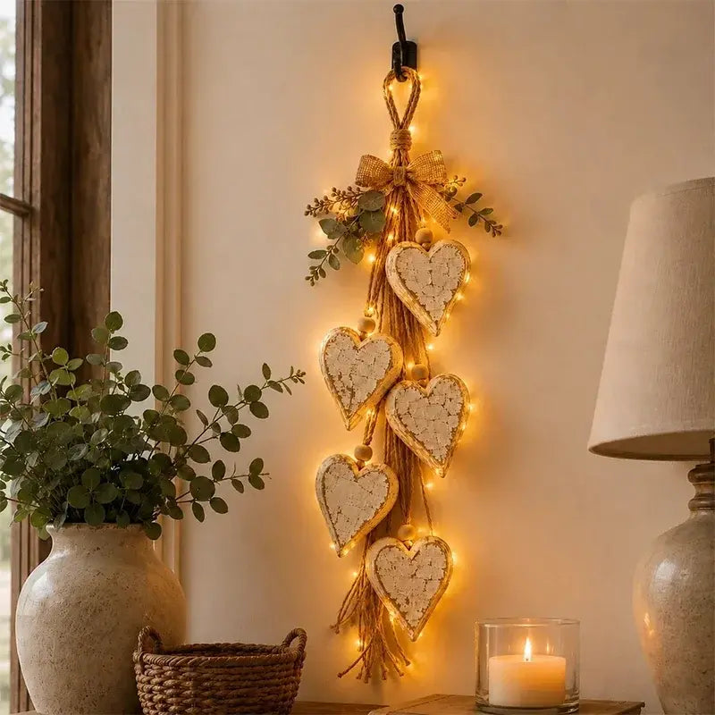 ❤️🔔Obesek z LED lučjo v obliki srca, rustikalna dekoracija za dom, notranja stenska dekoracija✨🏡