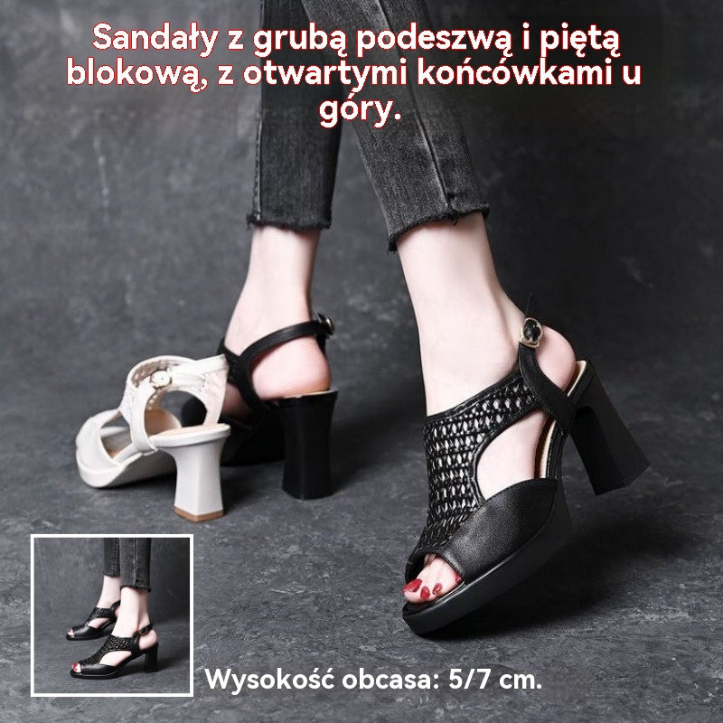 🔥🔥【35-40】👡2025 Nowe letnie sandały, płaski obcas, odkryte palce, gruba podeszwa i płaski obcas, rybi pysk (wysokość obcasa 5/7 cm)