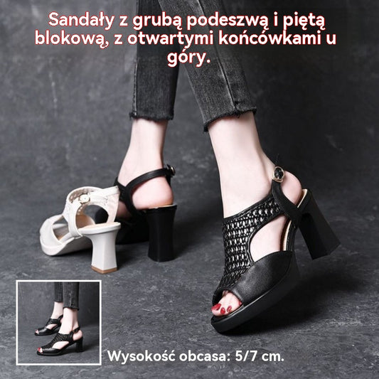 🔥🔥【35-40】👡2025 Nowe letnie sandały, płaski obcas, odkryte palce, gruba podeszwa i płaski obcas, rybi pysk (wysokość obcasa 5/7 cm)