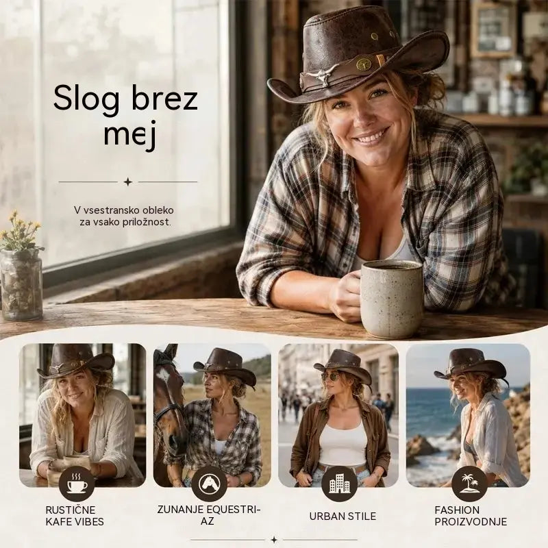 🤠Izkoristite 50 % popust zdaj! 🌟Retro kavbojski klobuk s širokimi krajci in trakom za kapuco - obrabljena fedora v zahodnjaškem slogu