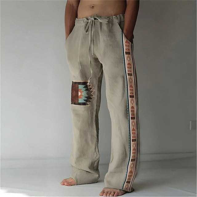 ✨👖【10 kolorów🌈】【S-6XL】😍 Męskie dopasowane spodnie, bawełna i len, duże rozmiary, swobodny i zrelaksowany styl boho, spodnie z szerokimi nogawkami