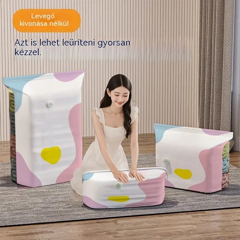 🧳【5 darabos készlet】💨 Nagy, összenyomható vákuumos tárolózsák: nincs szükség pumpára, szivárgásmentes, és ideális helytakarékosságra bőröndökben és otthon ✈️