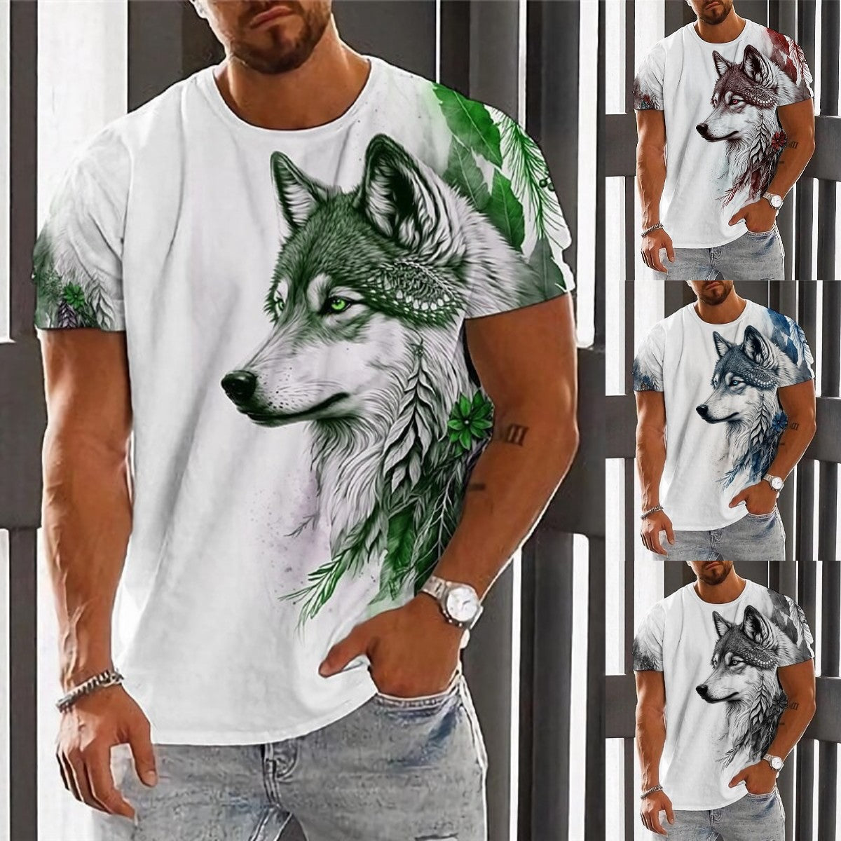 【2XS-6XL】👕👕 T-shirt męski z nadrukiem wilka