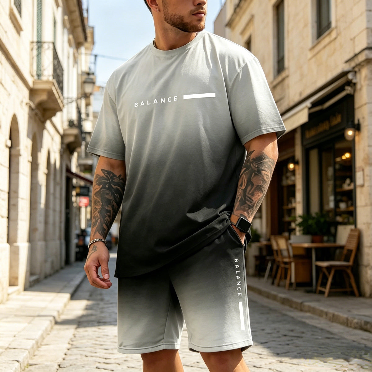【S-4XL】 Új nyári lezser rövid ujjú sport rövid ujjú és rövidnadrág szett