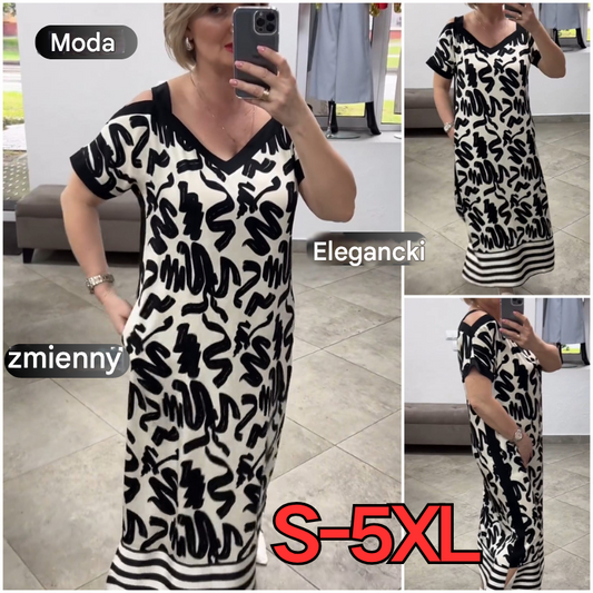 👗😍【S-5XL】Elegancka i wygodna sukienka z odkrytymi ramionami i dekoltem w serek