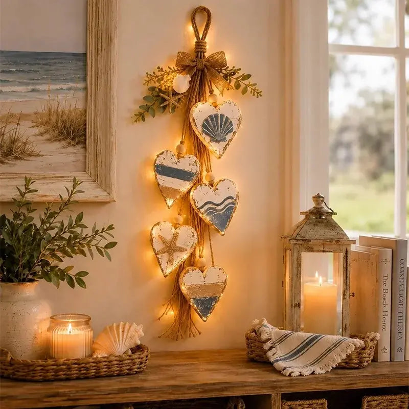 ❤️🔔Obesek z LED lučjo v obliki srca, rustikalna dekoracija za dom, notranja stenska dekoracija✨🏡