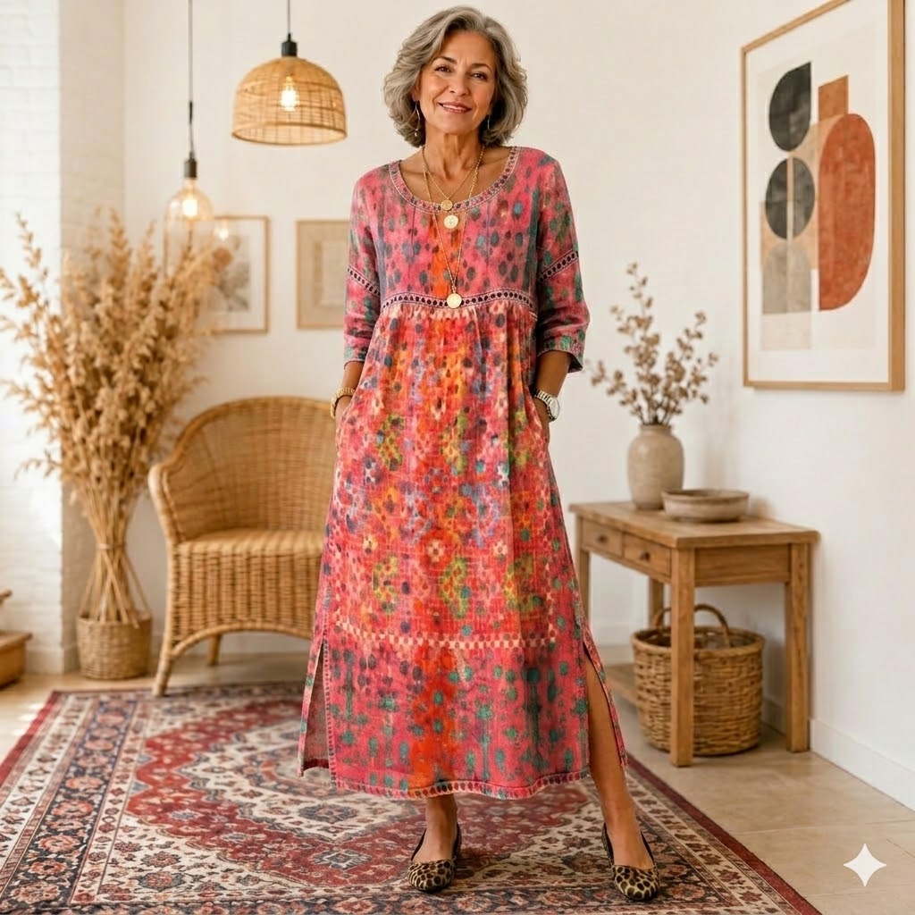 【S-5XL】Retro elegáns, testhezálló ruha, kerek nyakú, virágmintás maxi ruha
