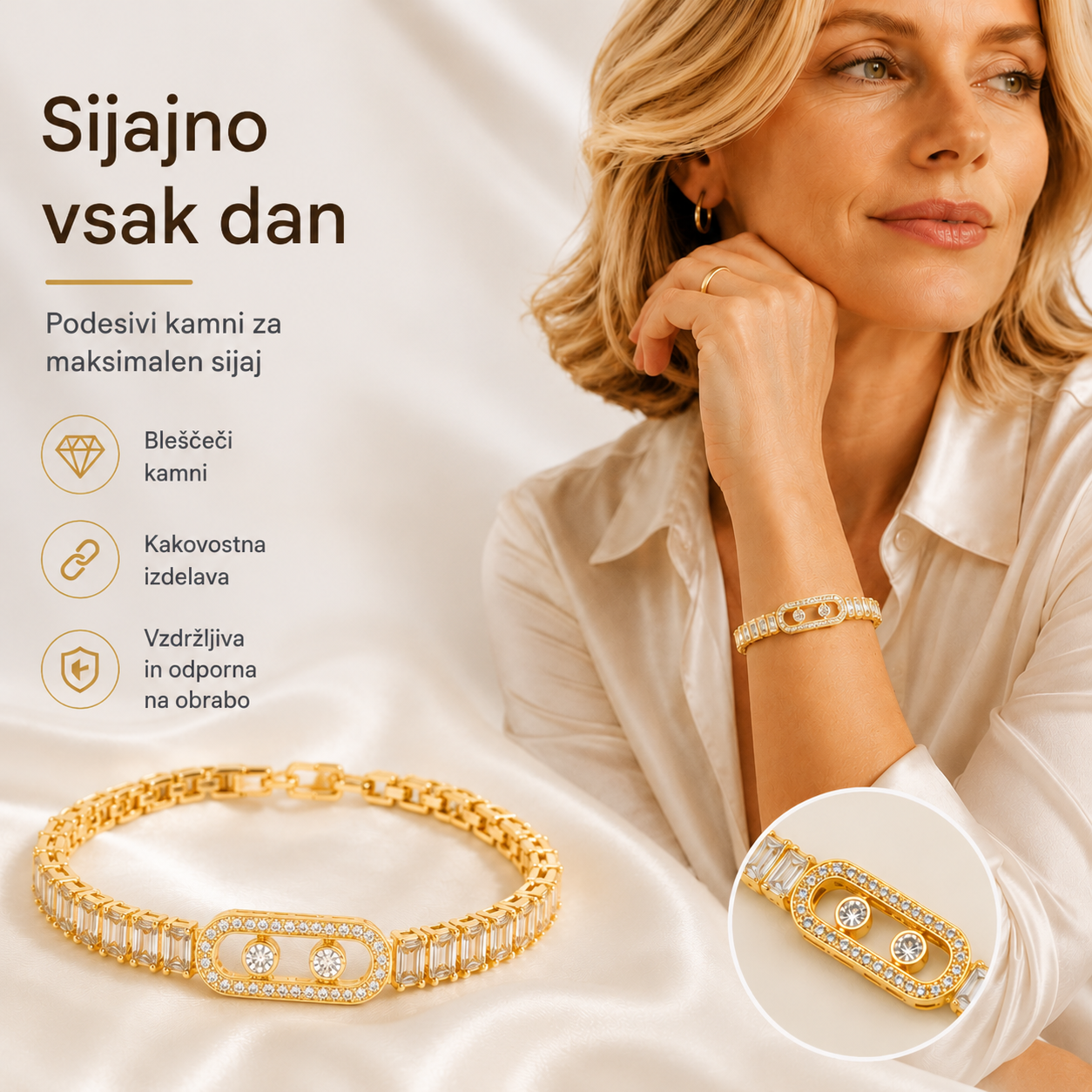 ✨ 50 % popust! 🔷 Ženska zlata zapestnica s cirkoni 💫