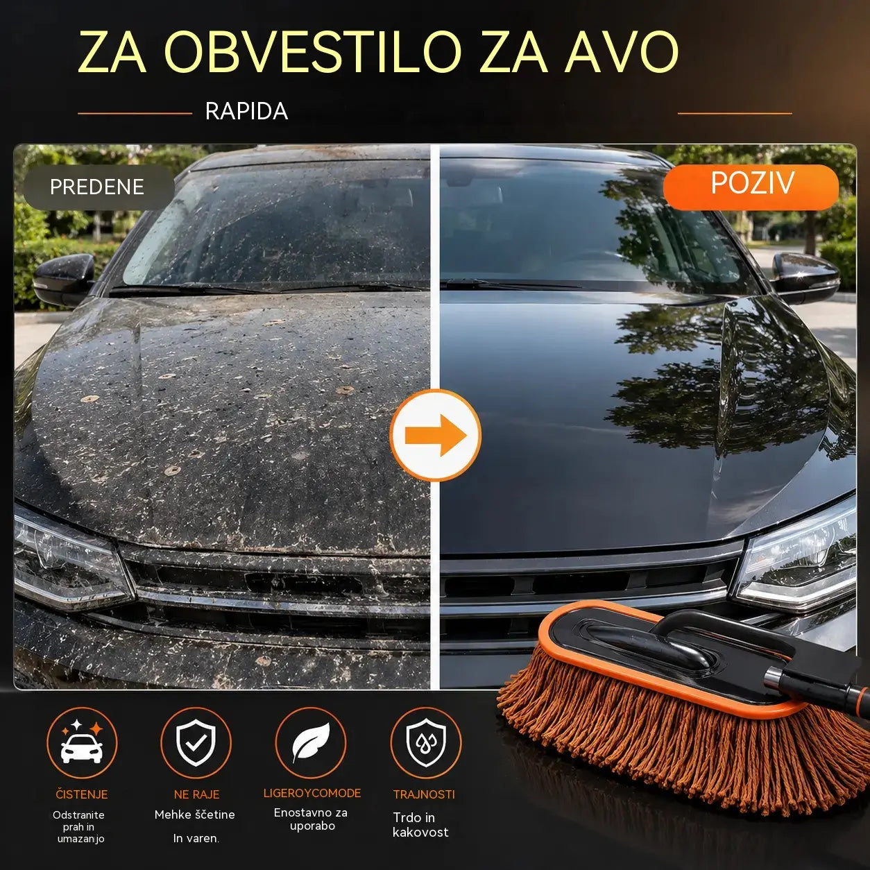 🚗🧹 Večnamenska krtača za čiščenje avtomobila, odstranjuje prah in sneg, ojačane ščetine