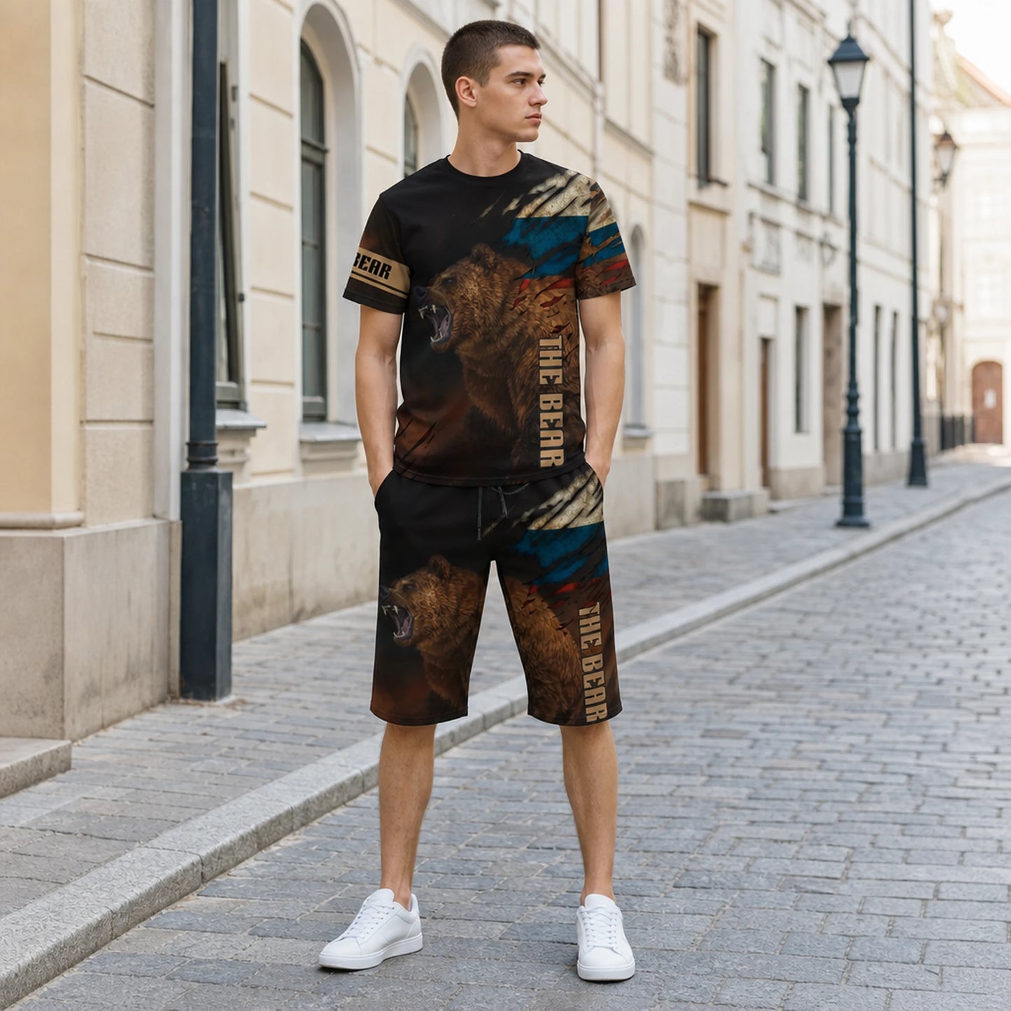 【XXS-6XL】Camiseta deportiva de manga corta para hombre, estilo casual y moderno, con estampado de oso en 3D.