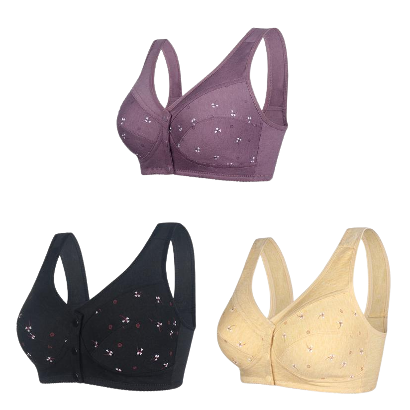 ✨【3 tétel】 💞【S-6XL】Középkorú hölgyek elegáns tisztapamut elülső gombos melltartója【40-105KG】🎉Utánvétes fizetés