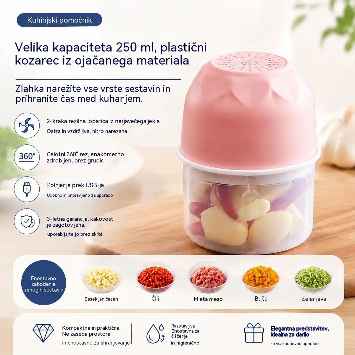 Brezžični električni mini mlinček za meso