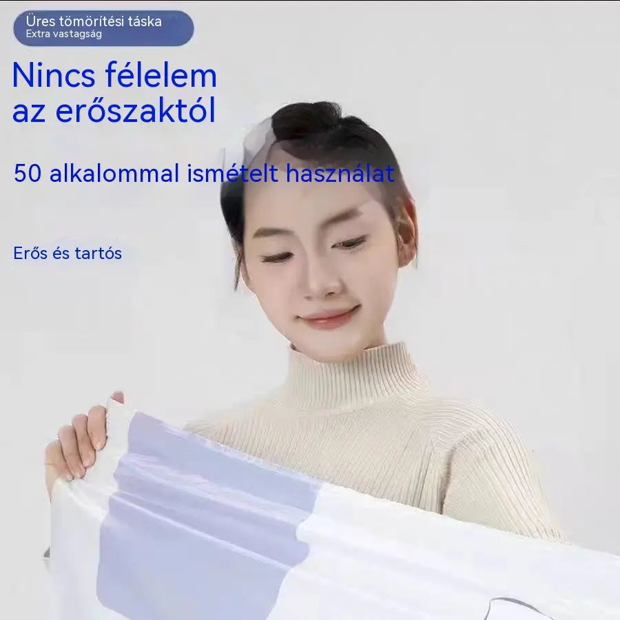 🧳【5 darabos】💨 Nagy, összenyomható vákuumos tárolózsák: nincs szükség pumpára, szivárgásmentes, és ideális helytakarékosságra bőröndökben és otthon ✈️