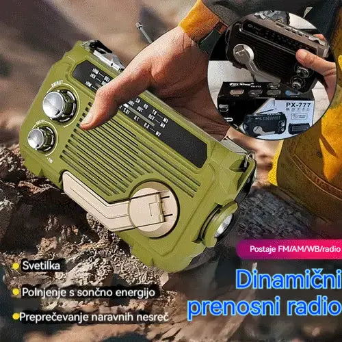 Prodajni hit！Prenosni zasilni radio s polnjenjem na ročni pogon in LED-lučko