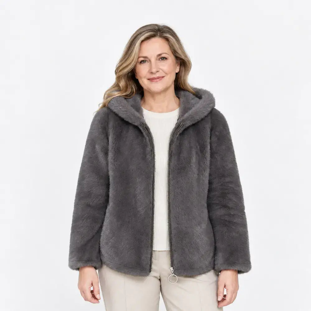 Ženska zimska flis jakna (M-7XL) - odebeljena, dvostranska, s kapuco, podložena, z zadrgo