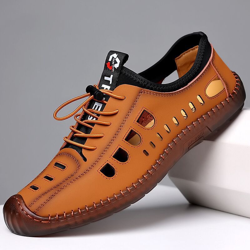 👞【39-44】2025 nowe letnie oddychające męskie buty na co dzień z pustą, miękką podeszwą