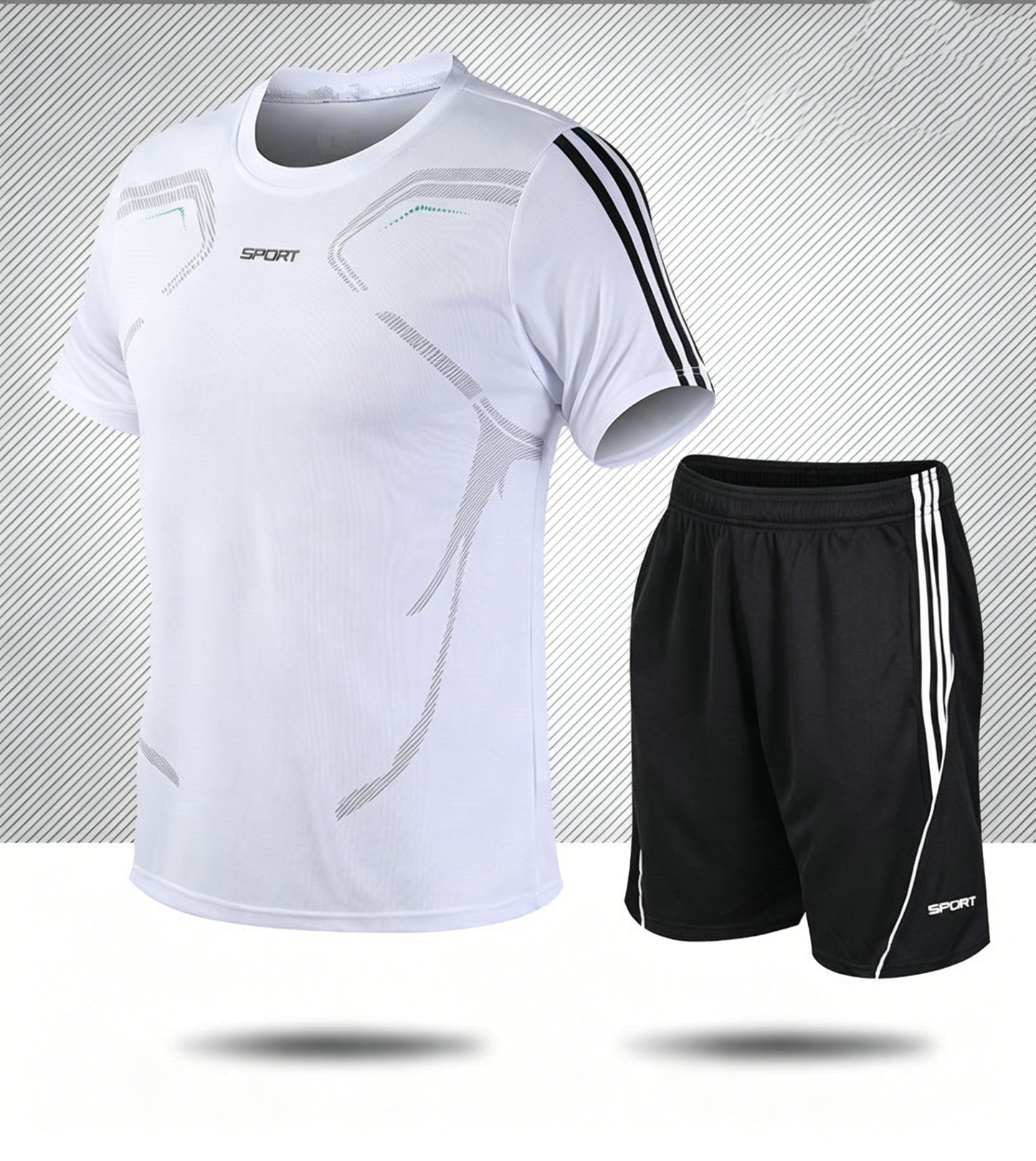 Moška poletna trenirka (L-5XL) - Majica s kratkimi rokavi in kratke hlače; sproščen in ležeren slog, večje velikosti, sodoben dizajn.