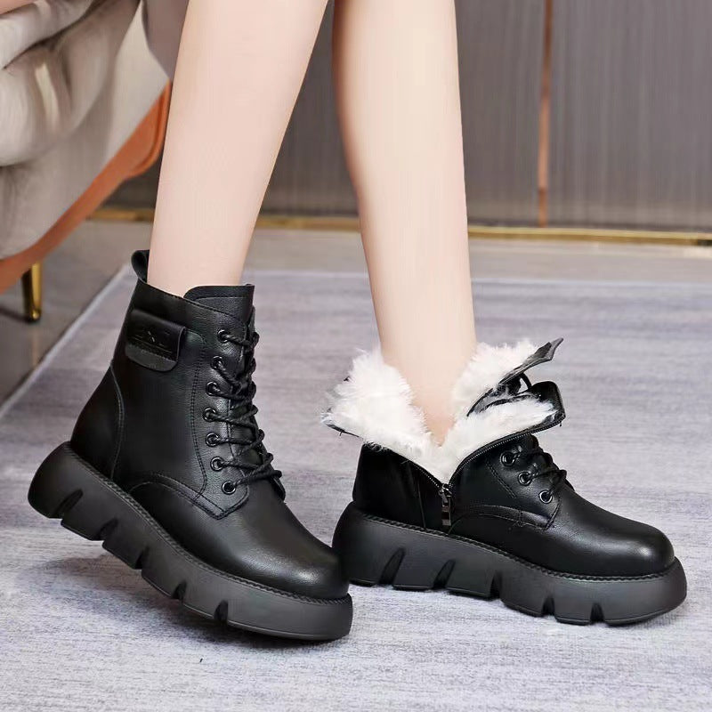 ⛄️👢【35-40】Nowe zimowe aksamitne, ciepłe, wodoodporne, antypoślizgowe skórzane buty na grubej podeszwie
