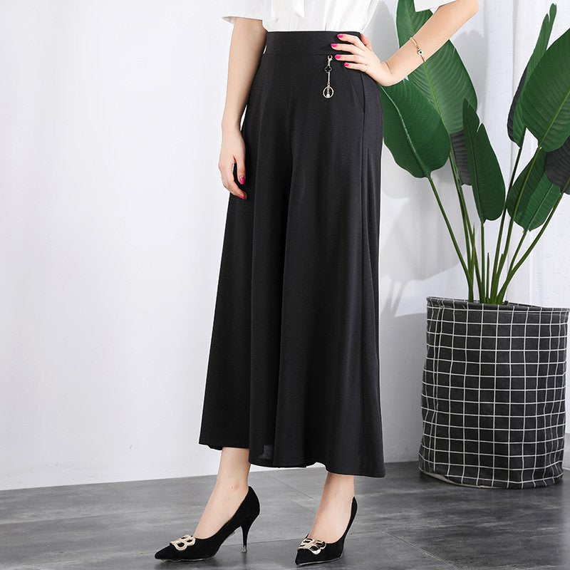 👖🌿【M-5XL】2025 Nowe damskie letnie szerokie nogawki Ice Silk Cropped Pants