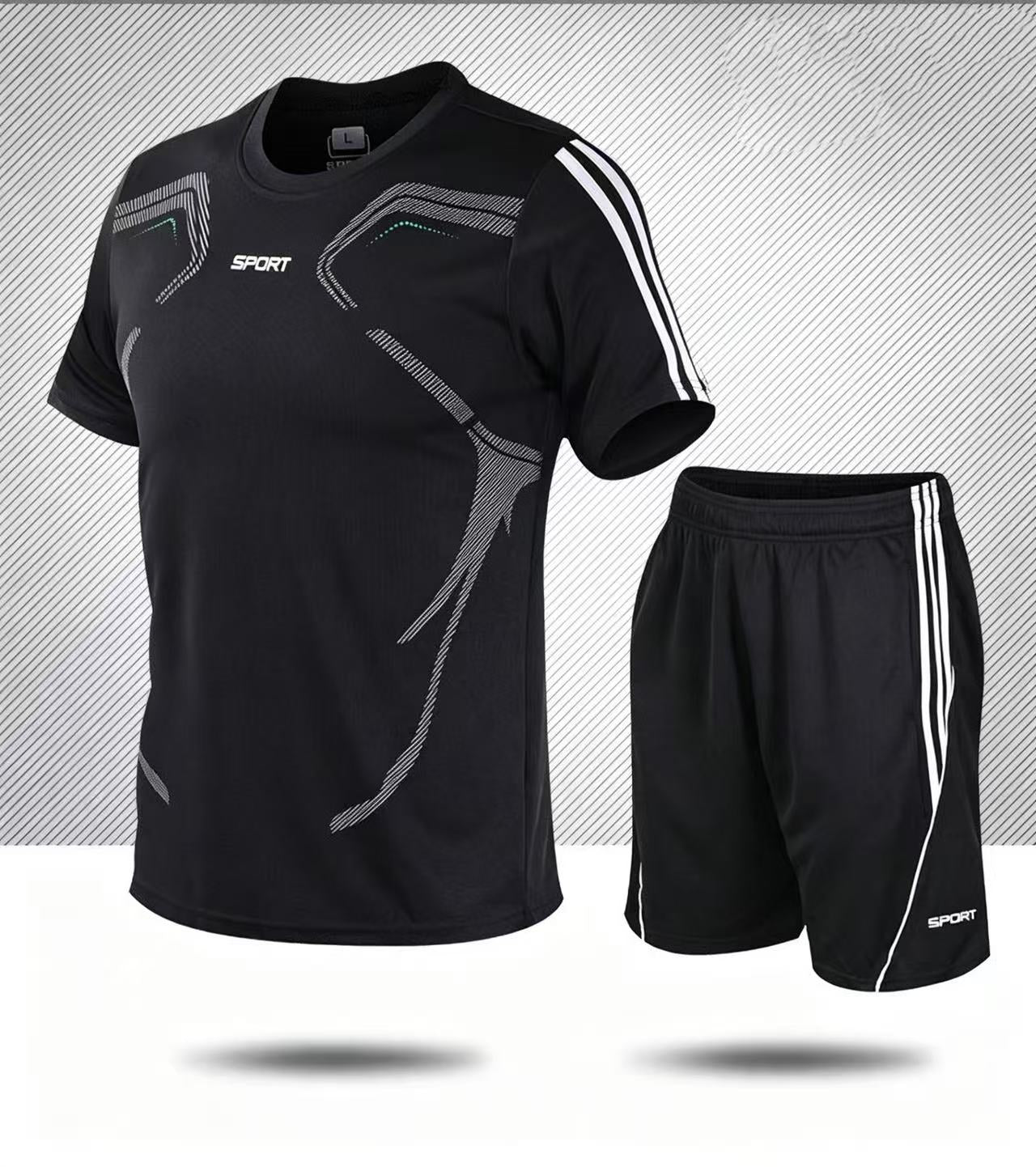 Moška poletna trenirka (L-5XL) - Majica s kratkimi rokavi in kratke hlače; sproščen in ležeren slog, večje velikosti, sodoben dizajn.
