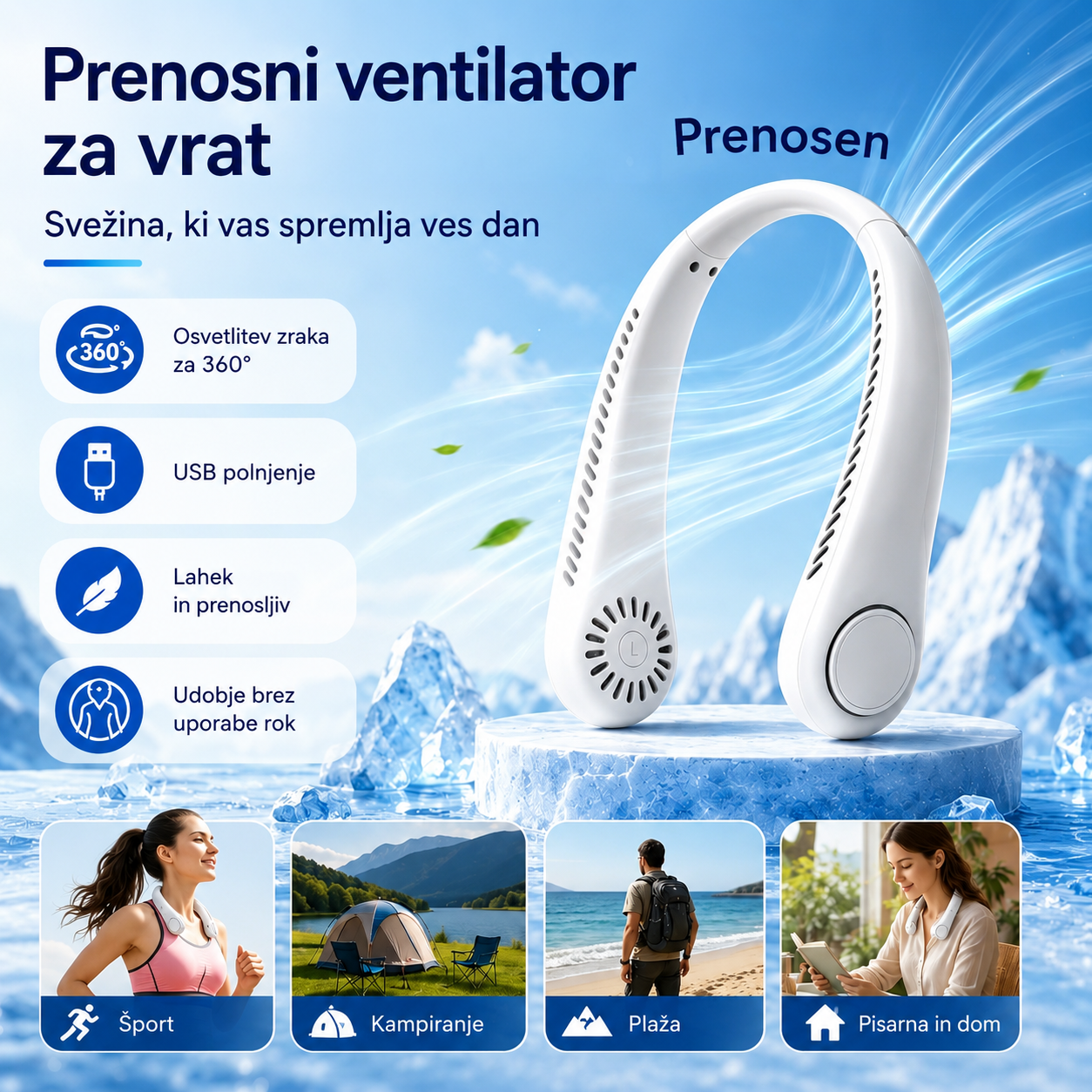 💨 Ventilator za klimatsko napravo - Izjemno tih, prenosen in vrtljiv za 360° - Idealen za poletje 🌞