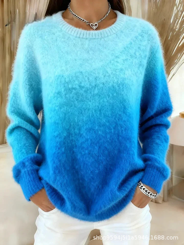 🔥【S–5XL】Džemper s okruglim izrezom i gradijentnim uzorkom, flis materijal, topao i udoban