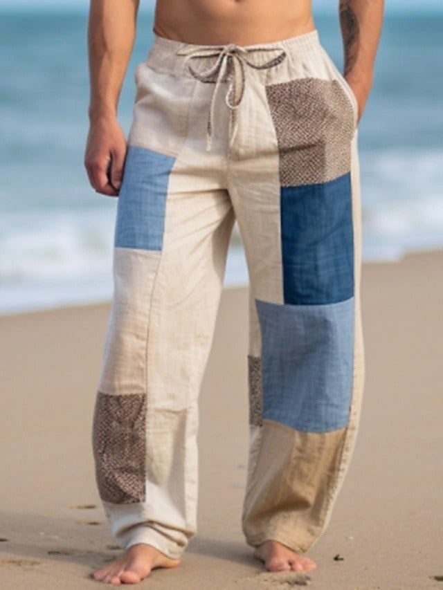 ✨👖【10 kolorów🌈】【S-6XL】😍 Męskie dopasowane spodnie, bawełna i len, duże rozmiary, swobodny i zrelaksowany styl boho, spodnie z szerokimi nogawkami