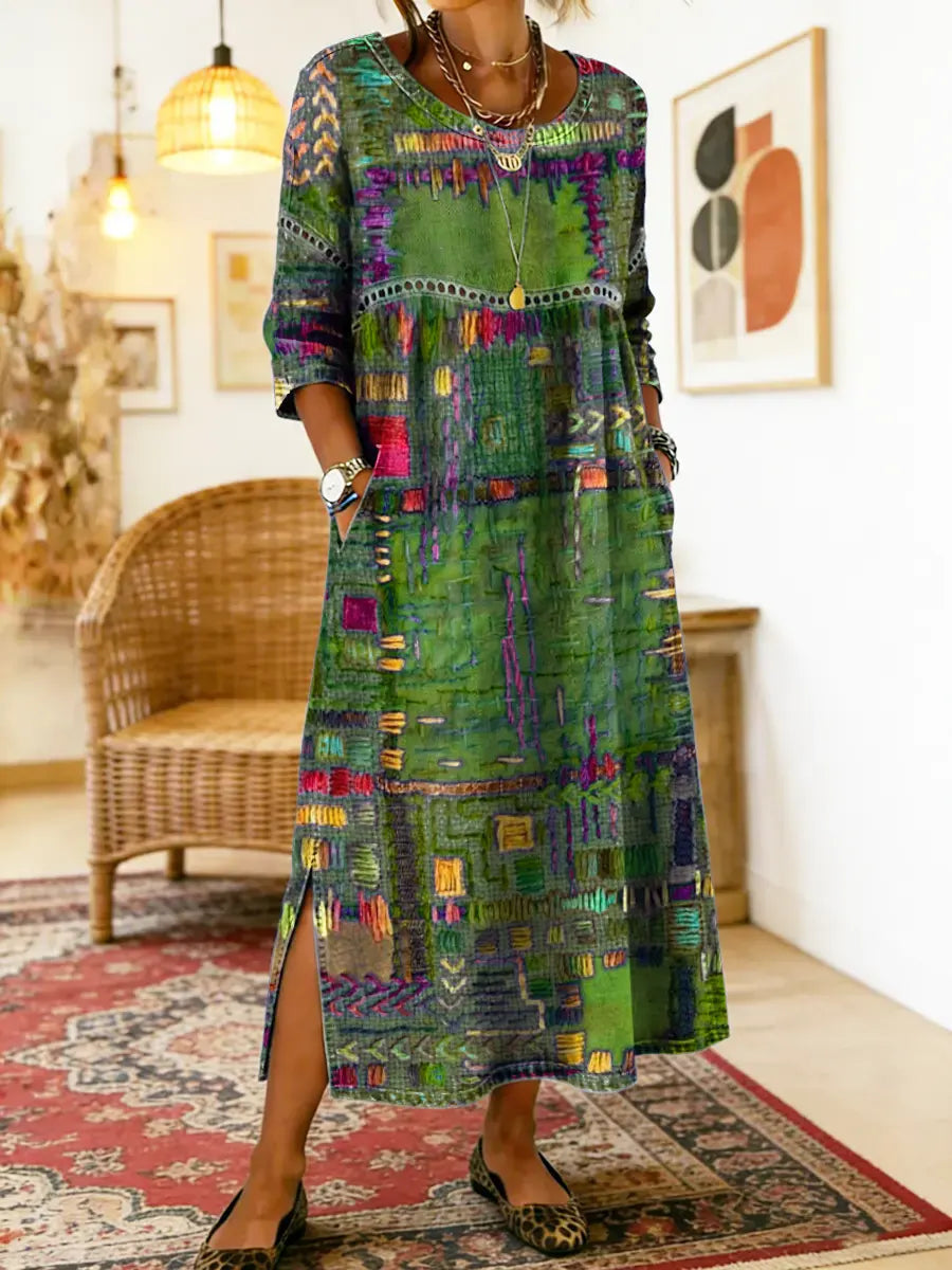 ❤Utánvétes fizetés❤【S-5XL】Bohém maxi ruha etnikus patchwork mintával
